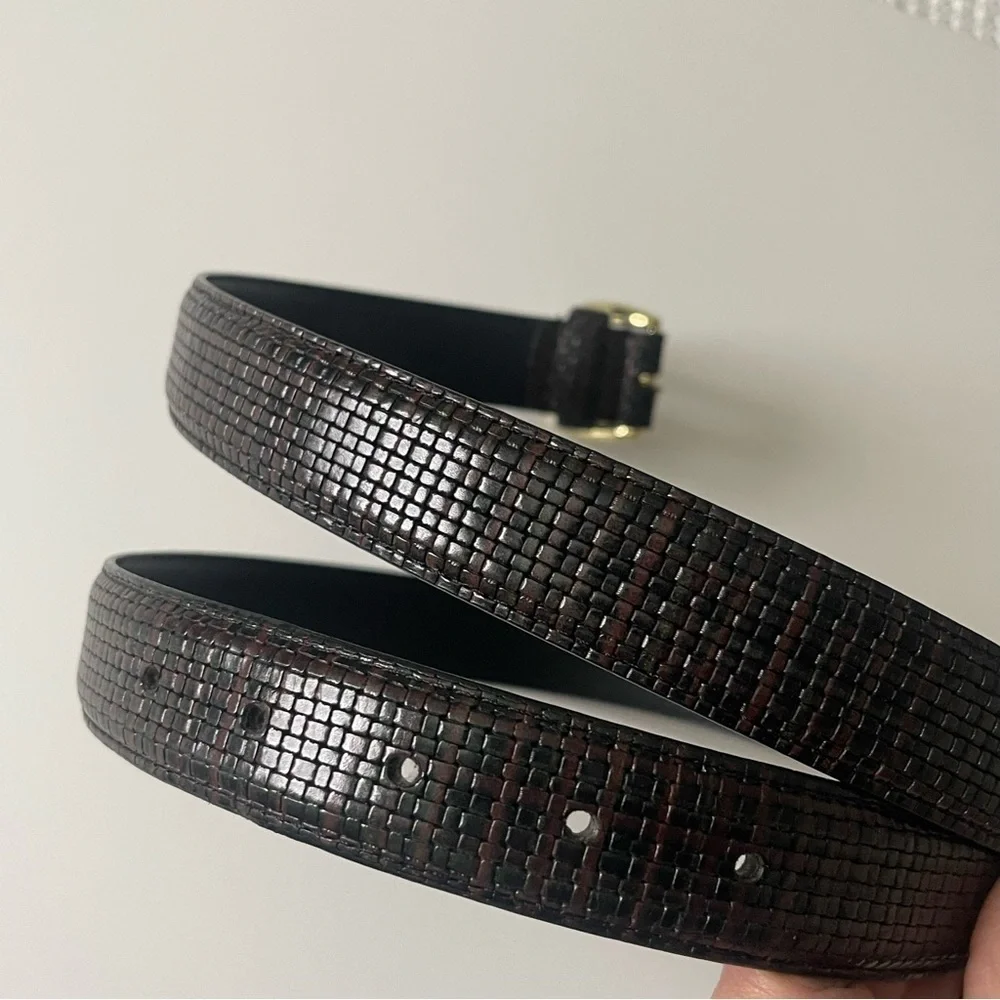 Genuine Leather Belt Black Brown Print Pattern Size 38 Unisex